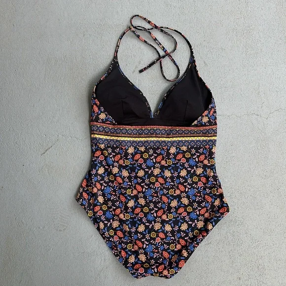 BODEN Halter Swimsuit Floral Plunge One Piece Size 12 - Picture 4 of 7